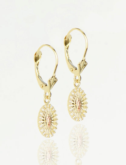 14k Yellow Gold CZ Guadalupe Oval Dangle Leverback Pierced Earrings