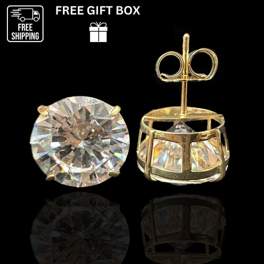 14k Heavy Basket Yellow Gold Round AAA Quality CZ Stud with push back