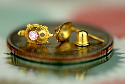 14k Yellow Gold Turtle CZ Stud Earrings Screw Back