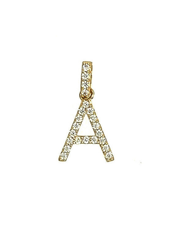 14k Yellow Gold Initial Letter CZ Pendant: Small