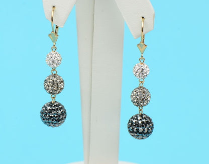 14K Yellow Gold Leverback Dangle Earrings with Genuine Czech Crystals