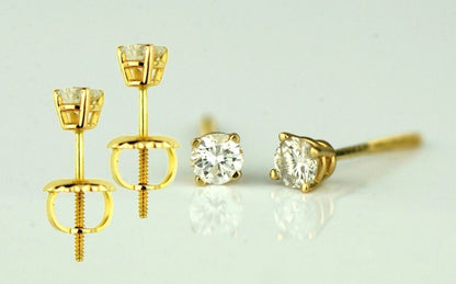 14k Yellow Gold Round Diamond Stud Earring with Screw Back .22 PT TW