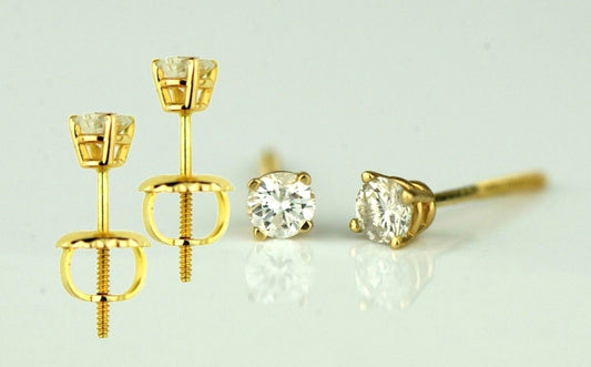 14k Yellow Gold Round Diamond Stud Earring with Screw Back .22 PT TW