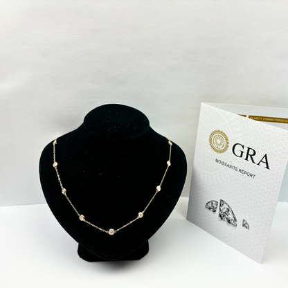 14K YellowGold Beautiful GRA Certified Round Clear Moissanite Necklace for Women