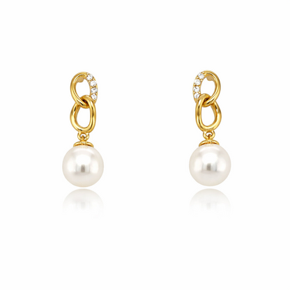 14K Yellow/White Gold Dangle Genuine Natural Pearl Push Back Earrings