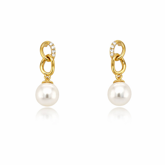 14K Yellow/White Gold Dangle Genuine Natural Pearl Push Back Earrings