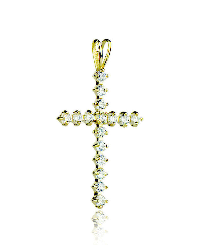14k Yellow or White Gold Cz Cross Pendant