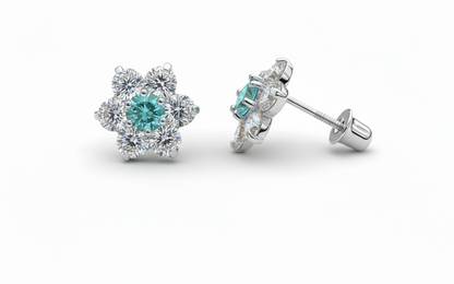 14k White Gold Beautiful Flower Shaped Stud Screw Back Earrings for Women