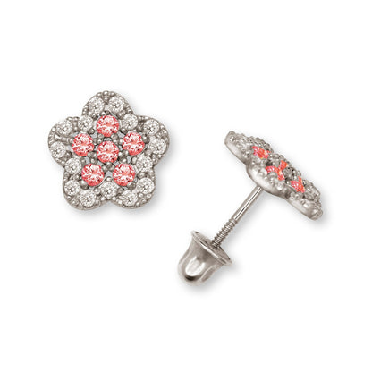 14K Yellow & White Gold Beautiful CZ Flower Earrings for Girls