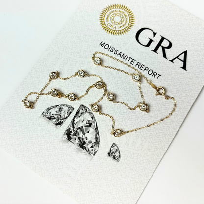 14K YellowGold Beautiful GRA Certified Round Clear Moissanite Necklace for Women
