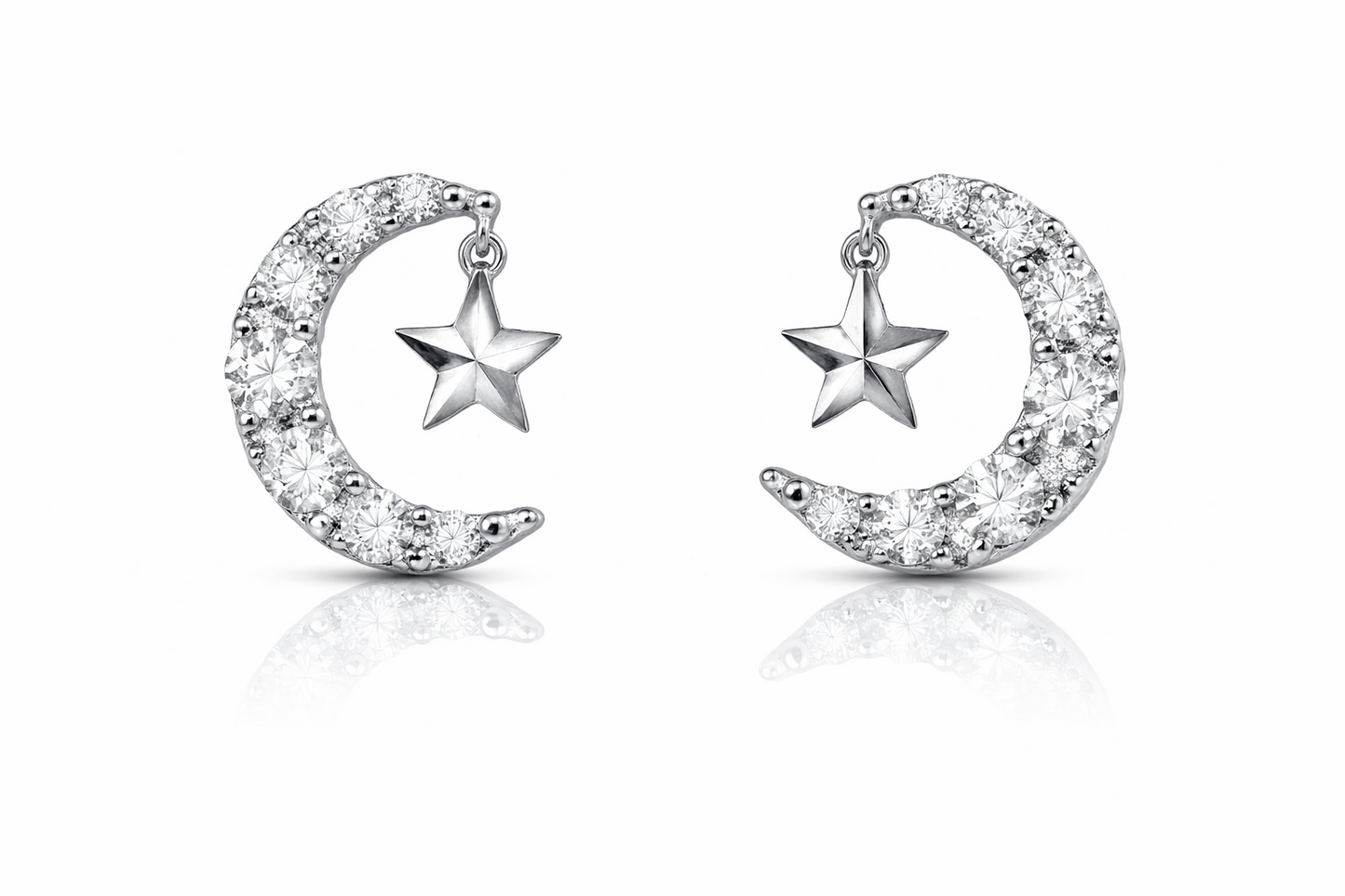 14k Yellow or White Gold Moon & Star Stud Earrings