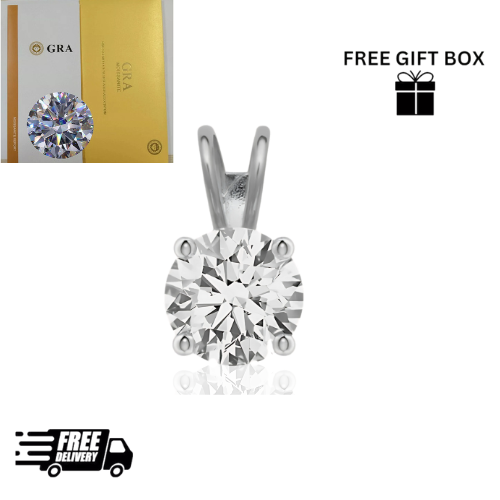 14K Yellow and White Gold GRA Certified D-VVS1 Round Moissanite Pendant