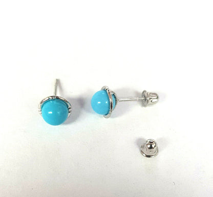 14k White Gold Synthetic Turquoise Stud Earring
