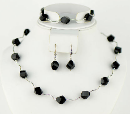 Crystal Sterling Silver 3pcs Set: Necklace,Bracelet,Earrings