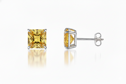 14k White Gold Solid Square Princess Cut Birthstone 6MM CZ Stud Earrings