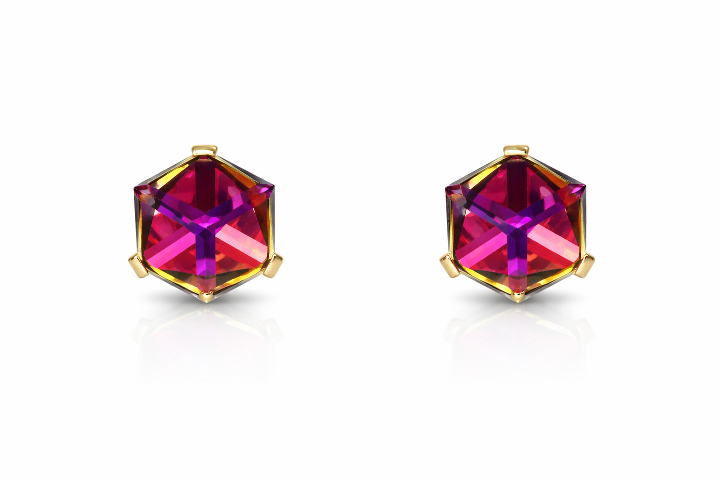 14k Yellow Gold Pretty Cube Tornasol  Stud Earrings for Women