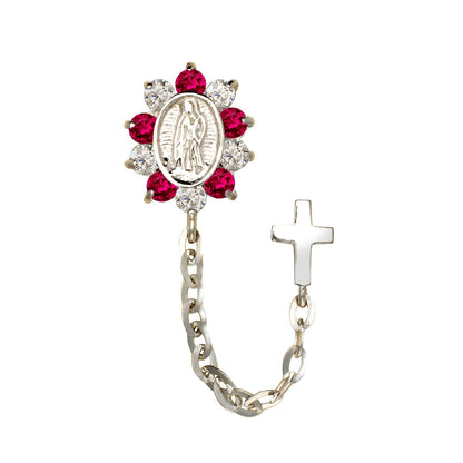 14k Yellow & White Gold CZ Virgen Guadalupe Double Hole Baby Screw Back Earring