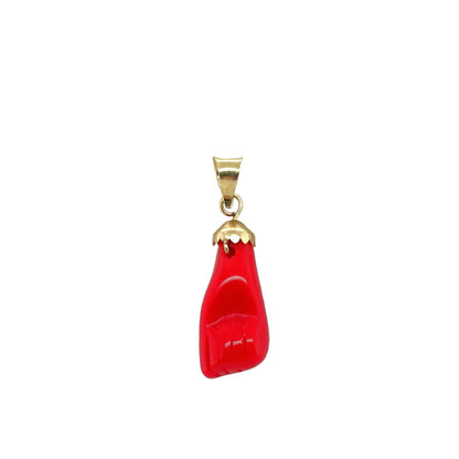 14K Solid Gold Red Azabache Hand Pendant