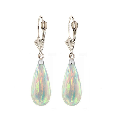 14k White Gold Opal Leverback Earrings