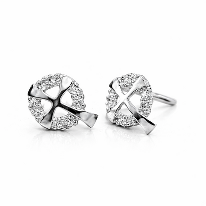 14K White or Yellow Gold Cross CZ Stud Earrings