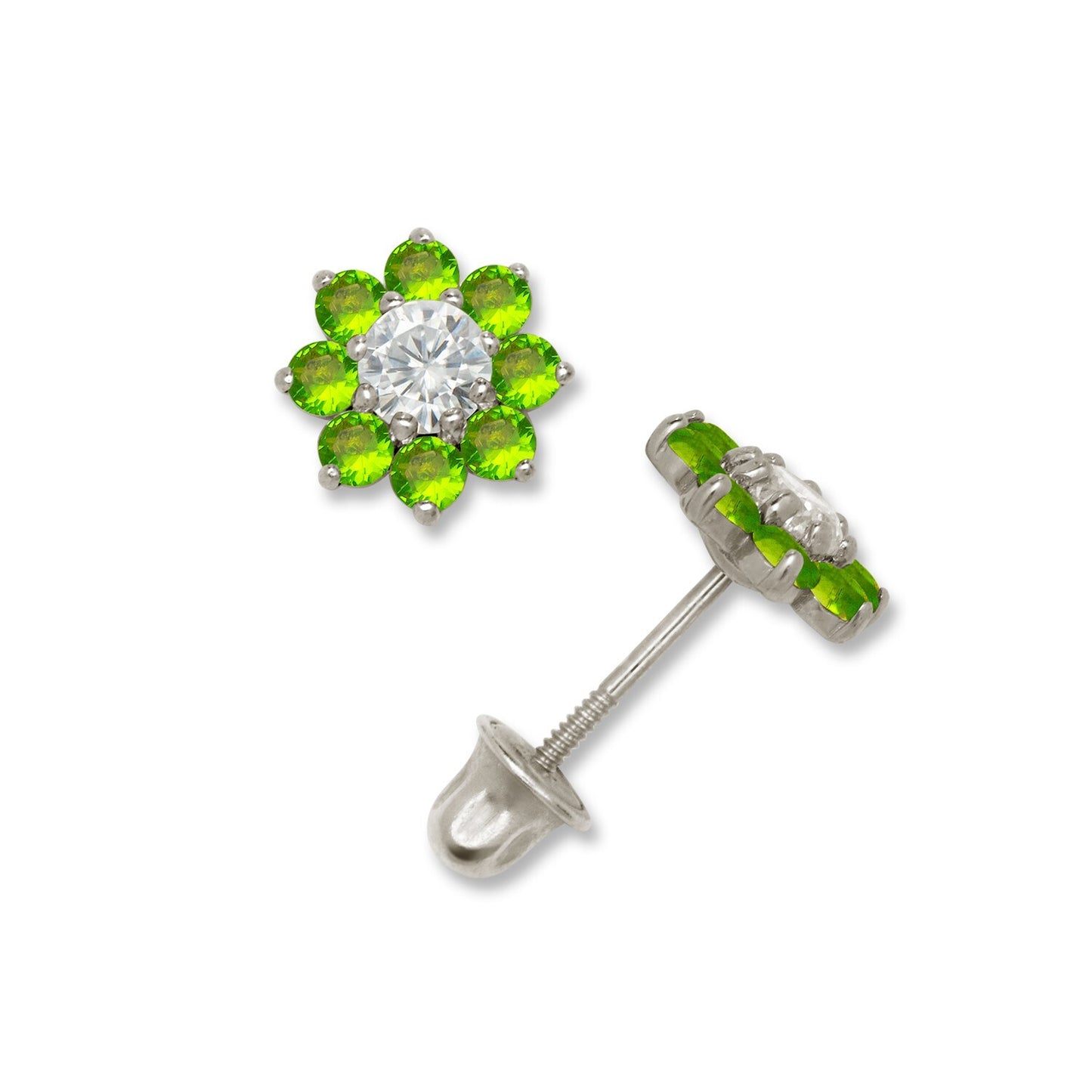 14K Yellow & White Gold Small Beautiful CZ Flower Stud Earrings for  Girls