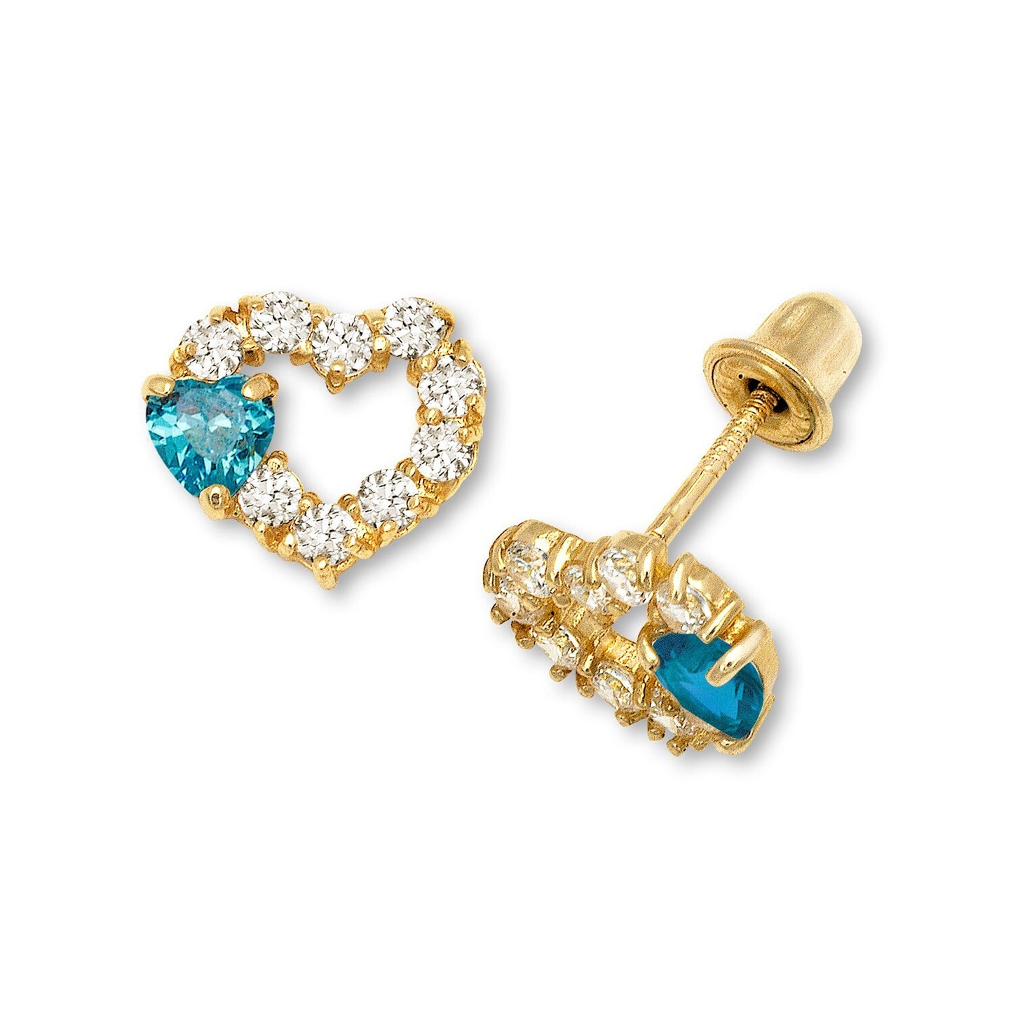 14K Yellow & White Gold Heart Shape Screw Back Earrings for Women