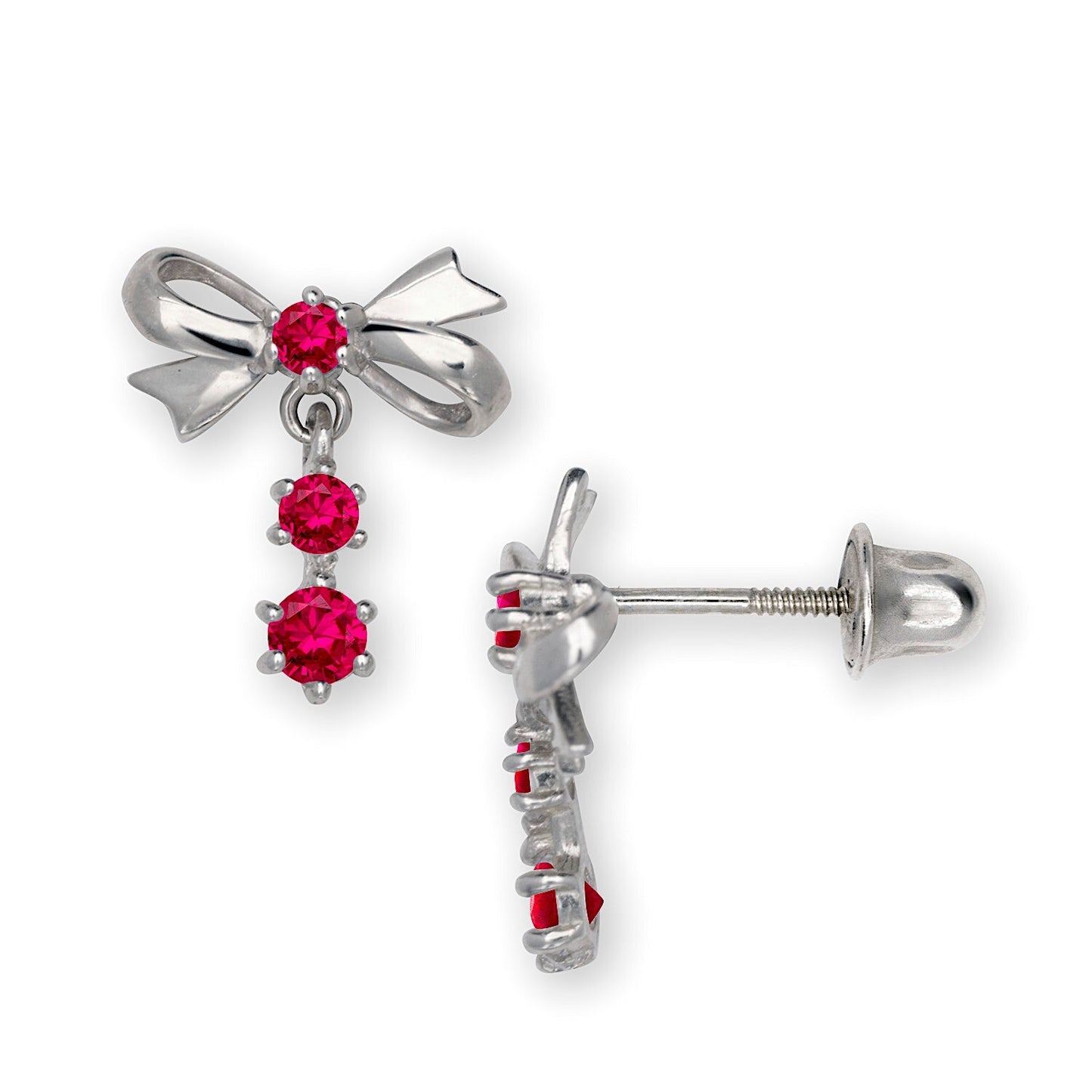 14K Yellow & White Gold Pretty Bow Dangle Earrings for Girls
