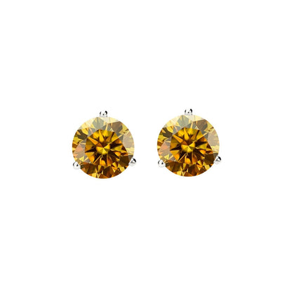 14K Gold GRA CertifiedD-VVS1 Champagne Moissanite ScrewBack Stud Earrings