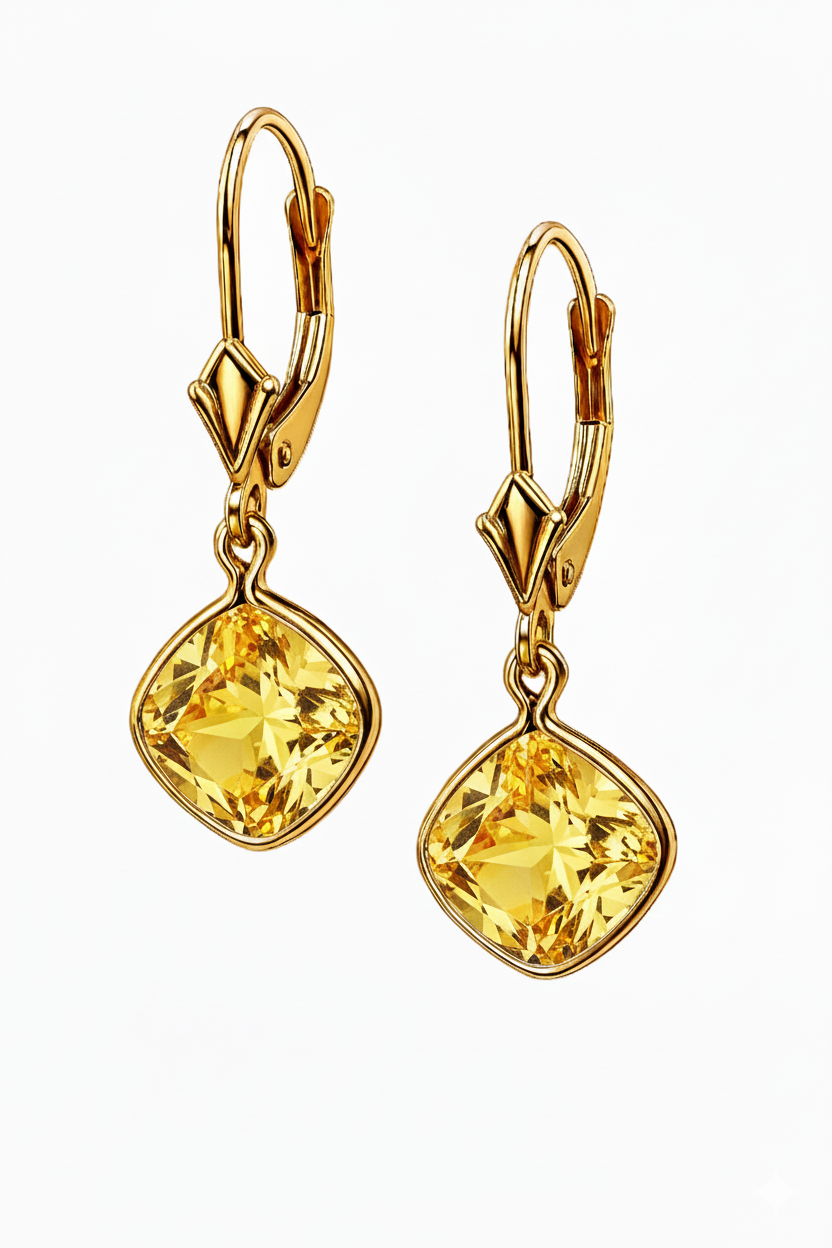 14K Yellow Gold CZ Circle Birthstone Drop Dangle Earrings High Quality
