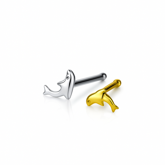 14k Yellow or White Gold Dolphin Nose Piercing Stud