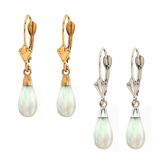 14k-Yellow and White Gold  Dangle Opal Leverback Earrings