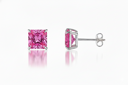 14k White Gold Solid Square Princess Cut Birthstone 6MM CZ Stud Earrings