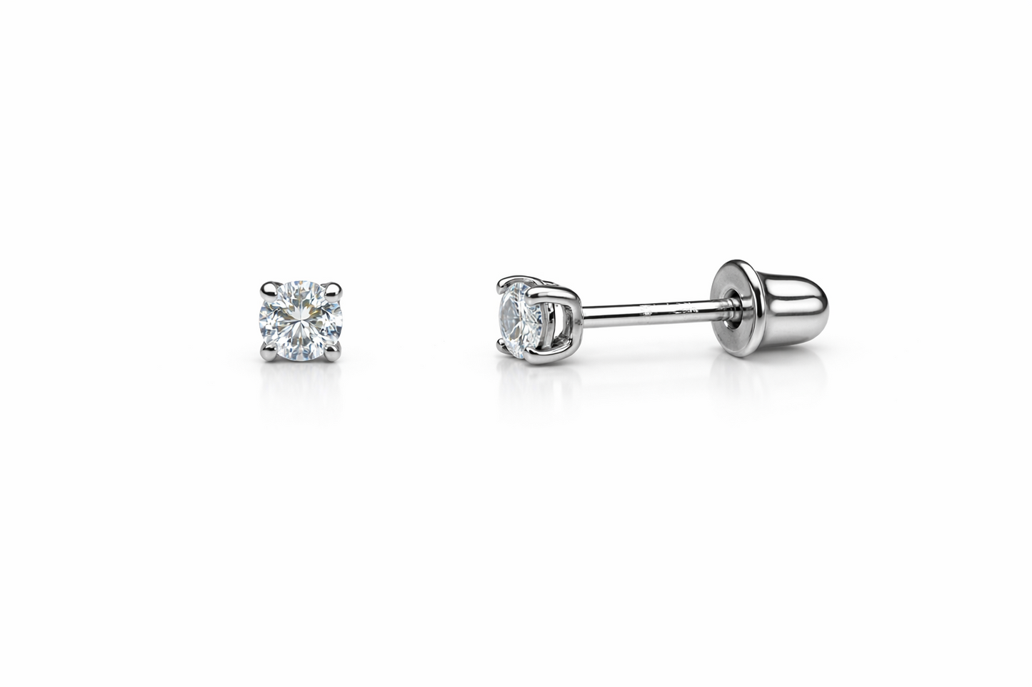 14K Solid White Gold 2.5mm Round Birthstone Stud Earrings with Screw Back