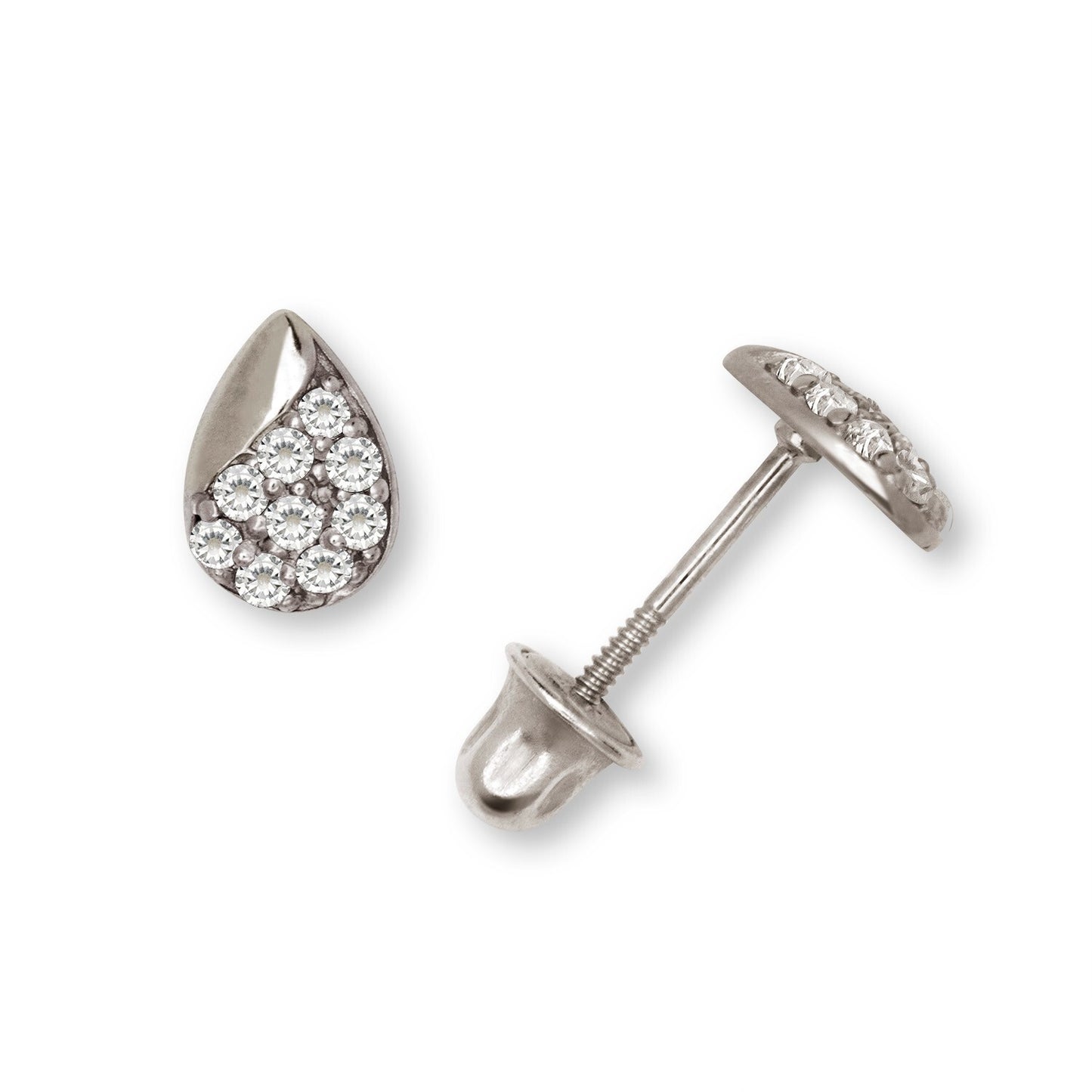14K Yellow & White Gold CZ Teardrop Stud with Shiny Stones Earrings for Women