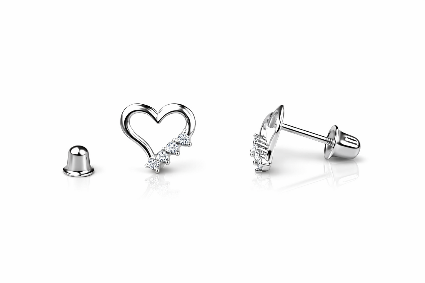 14K White or Yellow Gold Heart Shape CZ Stud Earrings