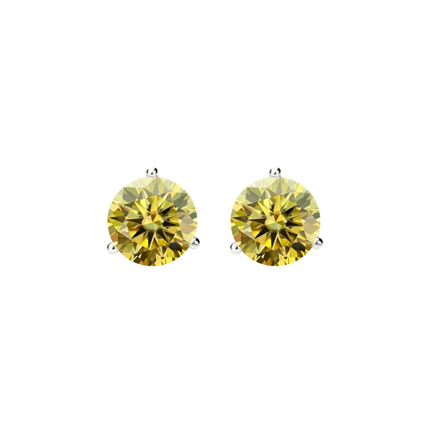 14K Gold GRA CertifiedD-VVS1 Lemon Yellow Moissanite ScrewBack Stud Earrings