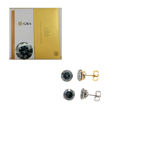 14K Gold GRA Certified D-VVS1 Round Gray Moissanite PushBack Studs Earrings
