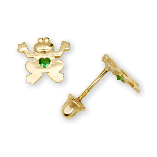 14K Yellow Gold Unique Frog Emerald Studs Earrings for Girls