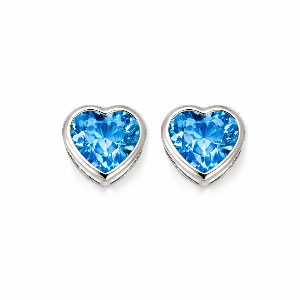 14K Solid White Gold Heart Stud Earrings Birthstone 3MM X 3MM
