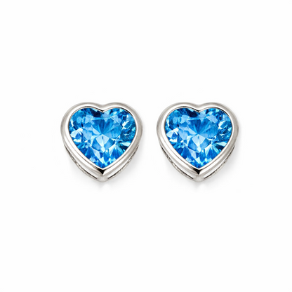 14K Solid White Gold Heart Stud Earrings Birthstone 3MM X 3MM