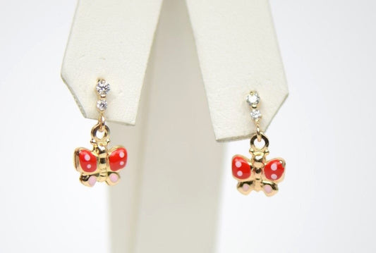 14k Solid Yellow Gold Enamel Butterfly Dangling Earring for Children