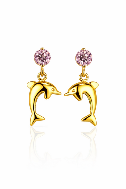 14k Yellow Gold CZ Dolphin Stud Earring