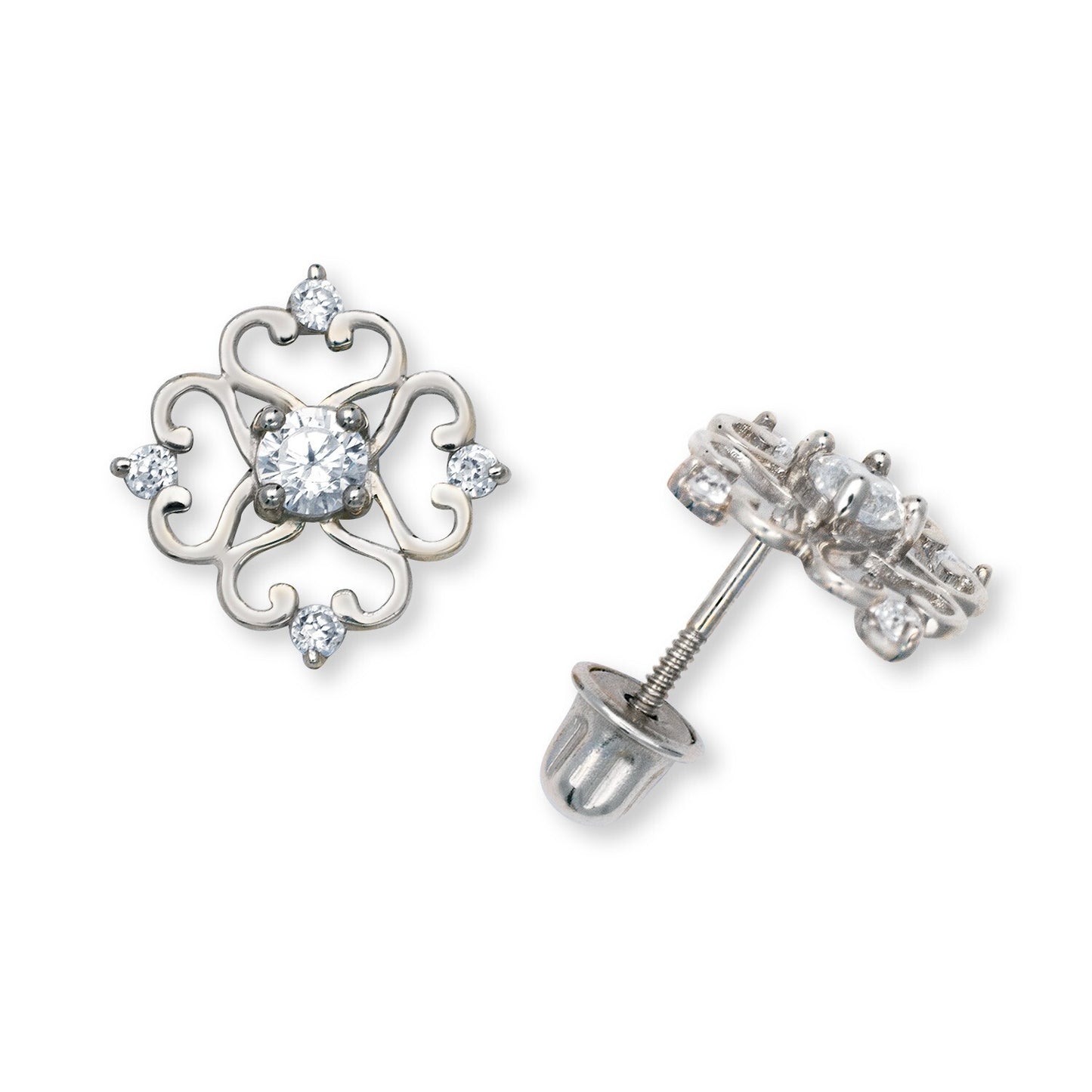 14K Yellow & White Gold Flower Shape Gorgeous Earrings for Women