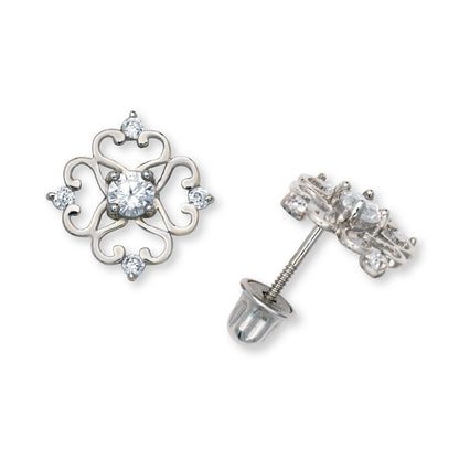 14K Yellow & White Gold Flower Shape Gorgeous Earrings for Women
