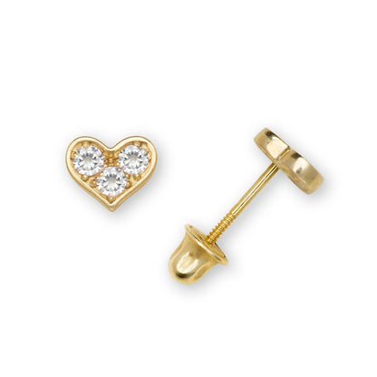 14K Yellow & White Gold CZ Heart Shaped Stud Earrings for Women