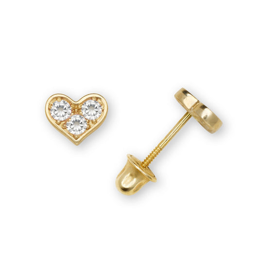 14K Yellow & White Gold CZ Heart Shaped Stud Earrings for Women