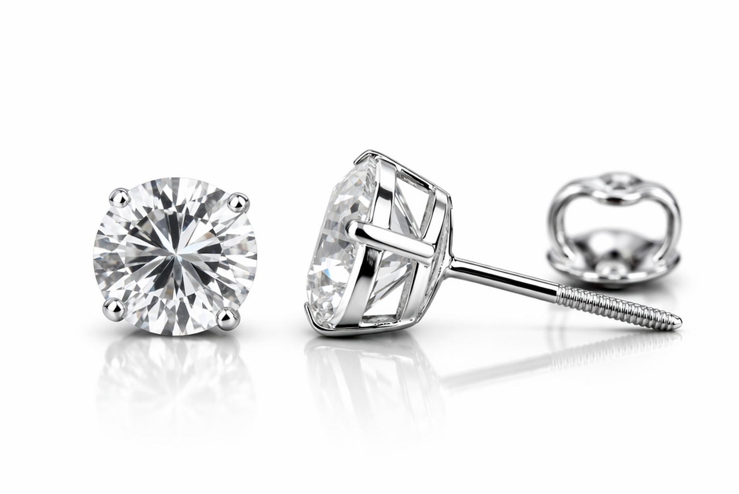 14k Heavy Basket White Gold Round AAA Quality CZ Stud with Screw Back