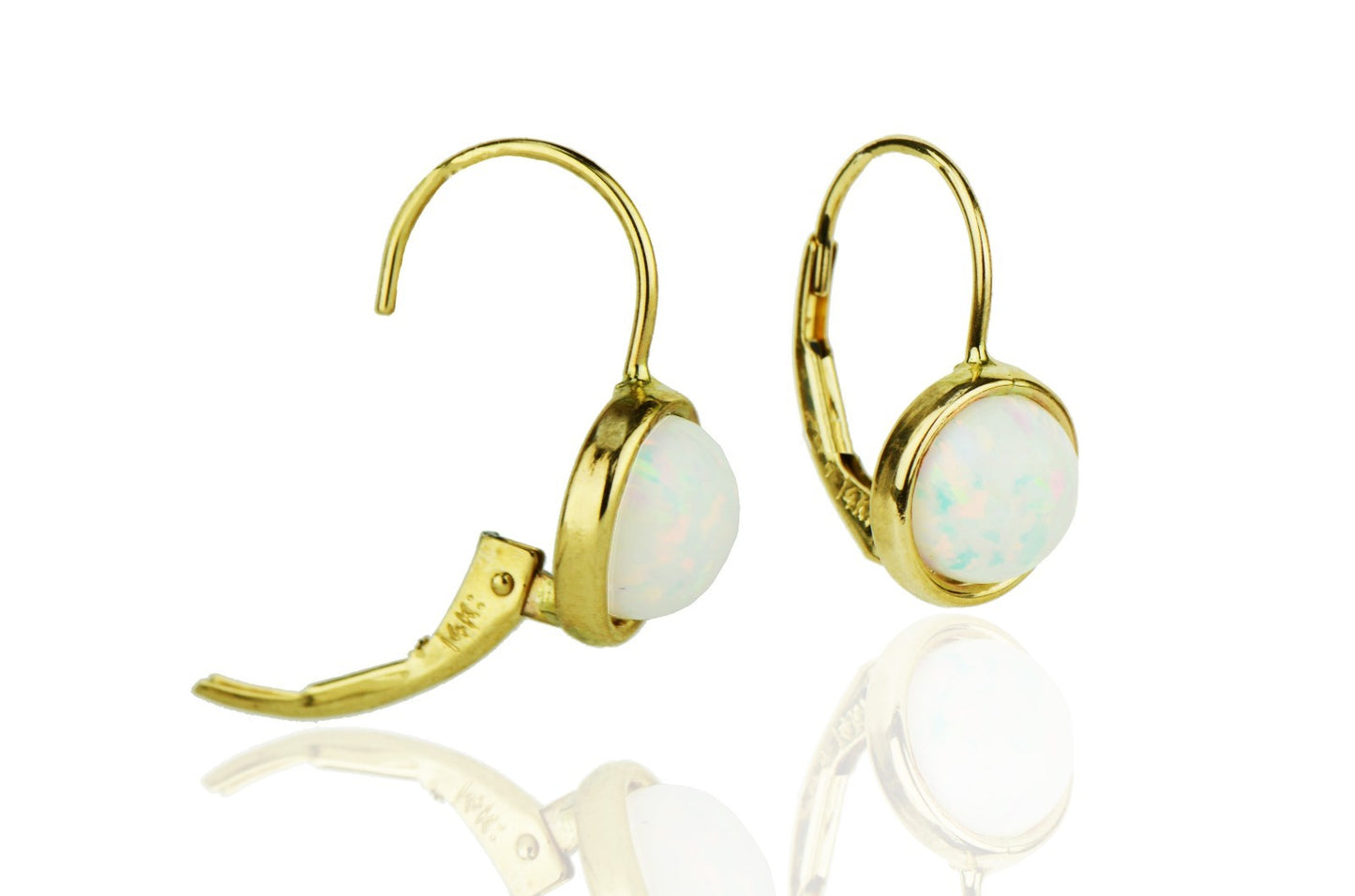 14k Yellow or White Gold Opal Dangle Leverback Earrings