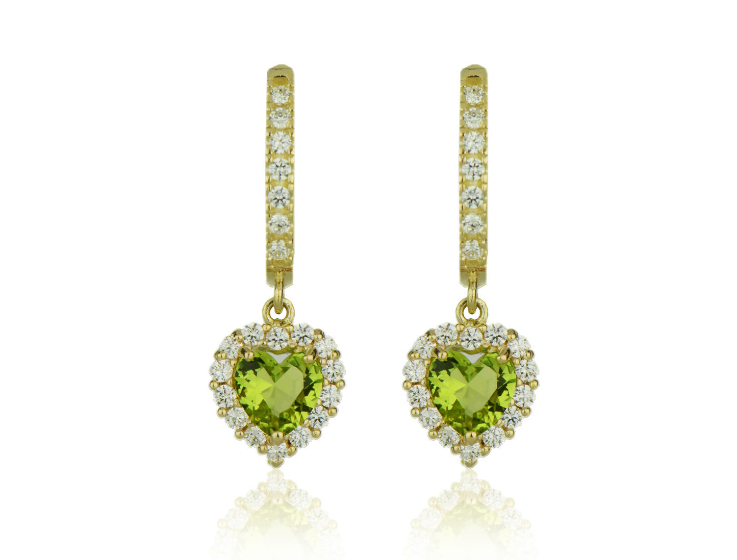 14k Yellow Gold Halo Heart Dangle Leverback Earrings