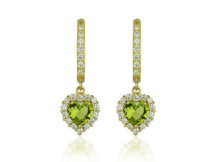 14k Yellow Gold Halo Heart Dangle Leverback Earrings